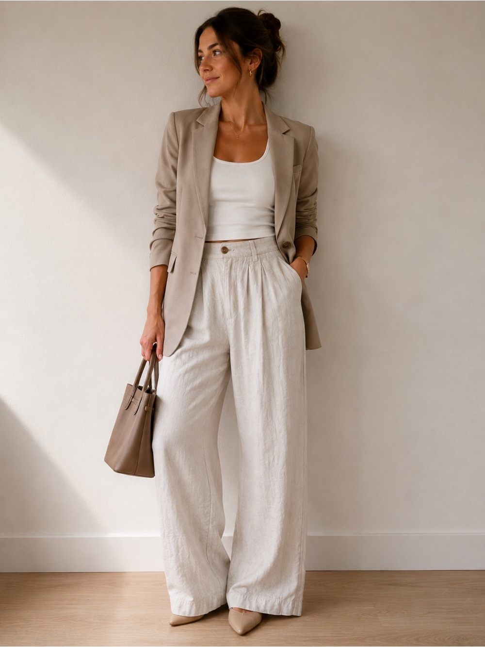 Banana Republic Wide-Leg Linen-Blend Pants in Light Taupe